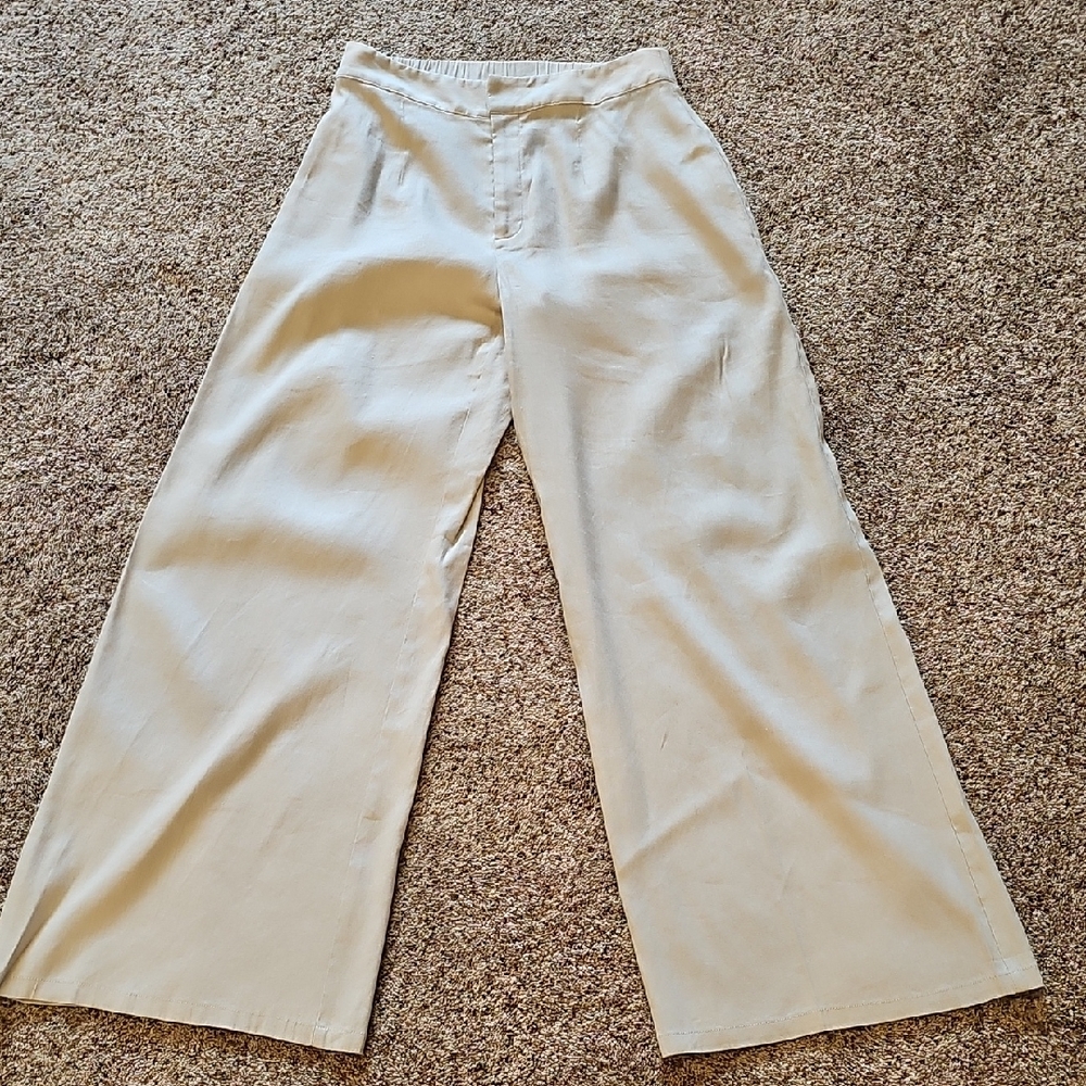 Gianni Bini Wide-Leg Light Beige, Linen-blend Trousers, Comfort Waist, 4